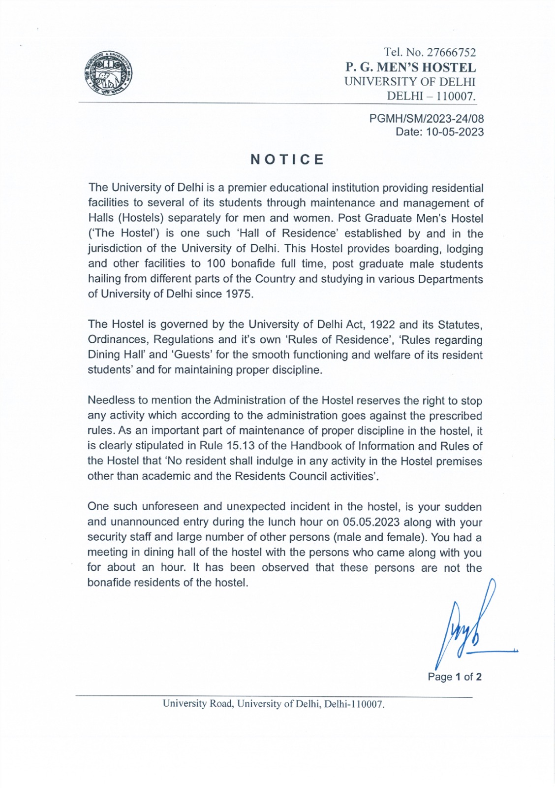 delhi university notice