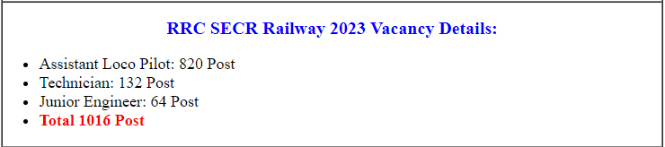 SECR Recruitment 2023 | vacancy Details 