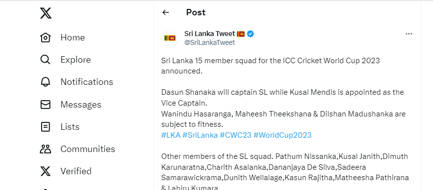 ODI World Cup 2023 | Srilanka Cricket Team